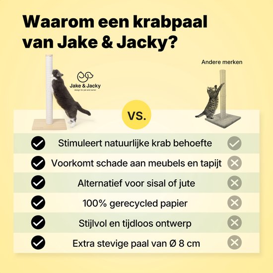 Jake and Jacky Scratching Post Wood - Griffoir en bois pour chats - avec corde en papier - Meuble à griffer - 80 cm