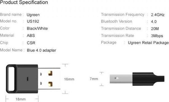 UGREEN Adaptateur Bluetooth 4.0 USB - portée 20m - EDR - 2.4GHz