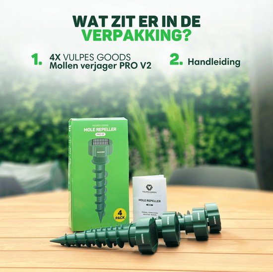 Vulpes Goods® Repellent - Répulsif à taupes - 4 pièces - Répulsif à souris - Contrôle des taupes - Alimenté par énergie solaire - Imperméable - Respectueux des animaux - PRO V2