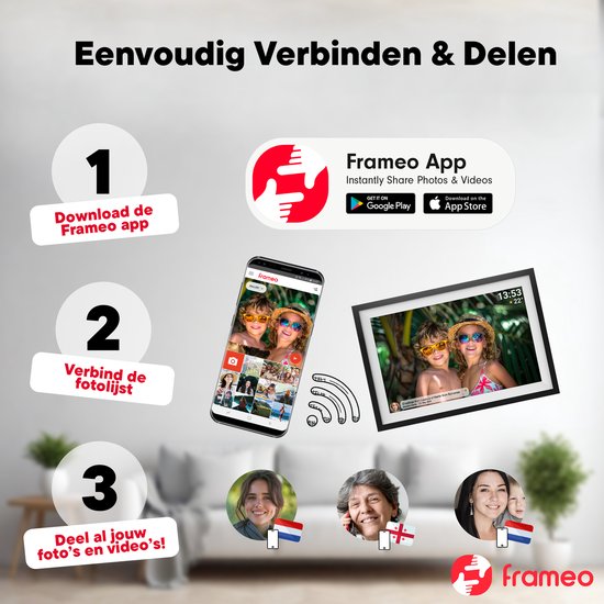 Cadre photo numérique Denver 10,1 pouces - HD - Frameo App - Cadre photo - WiFi - écran tactile IPS - 16 Go - PFF1016