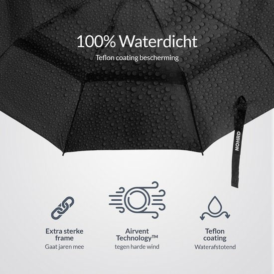 Parapluie tempête Nohrd - Noir - Parapluie pliable - Perméable au vent - 140 km/h - Parapluies tempête - Pliage et dépliage automatique - Parapluies - Housse de protection incluse