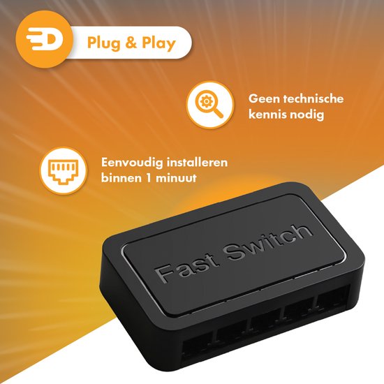 Drivv. Commutateur réseau - Jusqu'à 1000Mbps - 5 Ports - Commutateur Internet - Répartiteur RJ45 - noir