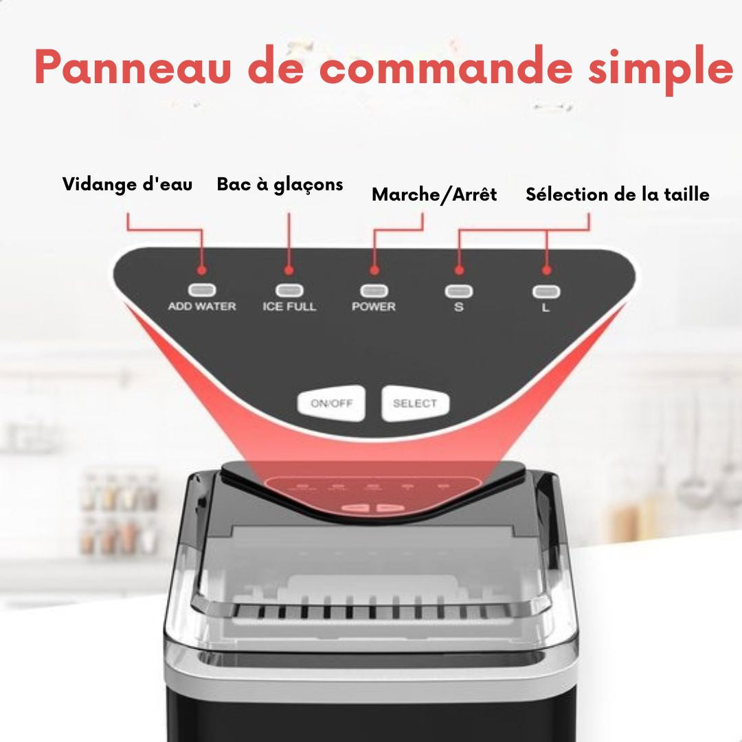 Machine à glaçons Kitchenwell - 2L - avec pelle à glace - 12kg/24 heures - Fonction auto-nettoyante - Noir