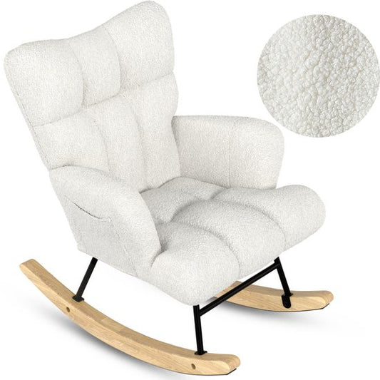 Flowsense Rocking Chair Teddy White - Rocking Chair Adultes Bébé - Chaise d'allaitement Chambre de Bébé - Fauteuil avec accoudoir Design - Fauteuil Relax - Recliner