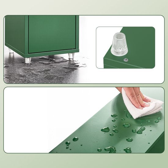 SoBuy BZR34-II-SY Meuble de salle de bain haut - Meuble de rangement étroit avec tiroir et étagères réglables - Meuble colonne salle de bain - Vert foncé, 20x20x180cm