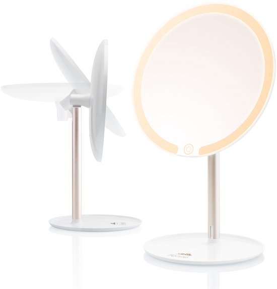 ETA Fenité Miroir de maquillage avec éclairage - Inclinable à 90° et rechargeable via USB-C - Couleur de la lumière réglable - Ø 17,8 cm - Blanc