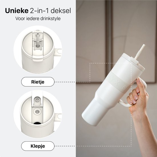 ONYX Bouteille à boire avec paille 1 litre - Bouteille d'eau pour enfants et adultes - Mug Thermos Mug de voyage en acier inoxydable - Buvette de motivation - Tasse à boire pour l'école - Blanc Coco