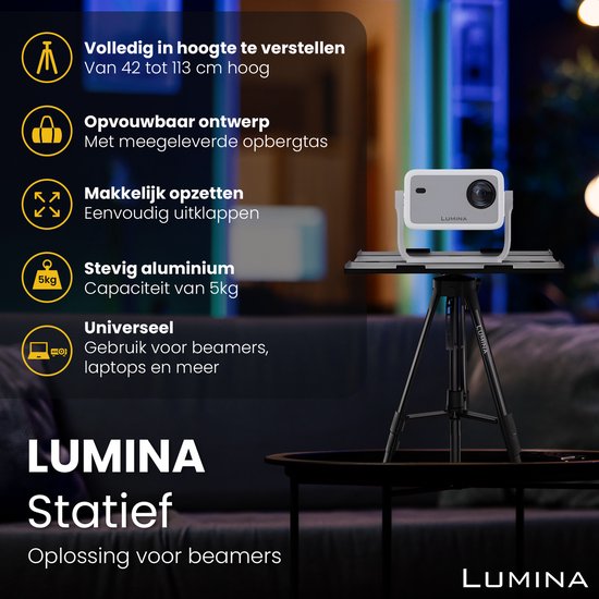 Lumina® Beamer Tripod - Support stable pour projecteur - Convient à tous les projecteurs et ordinateurs portables