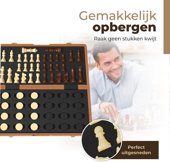 Échiquier Windsor avec pièces - Dames - 40 cm - Annotations - Jeu d'échecs - Jeu d'échecs magnétique - Bois