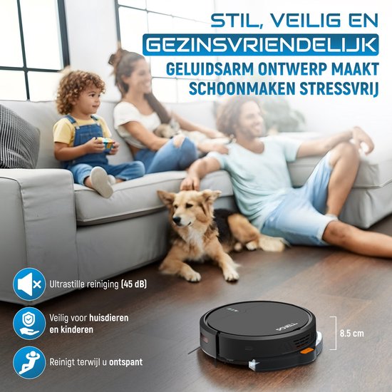 Powell Robot Aspirateur - Robot Aspirateur avec Fonction Mopping - Robot Aspirateur avec Station de Charge - Robot Aspirateur - Mopping Robot - Noir