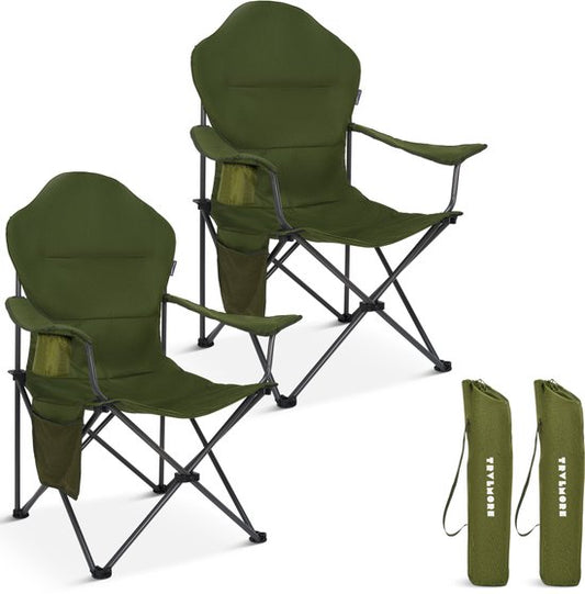TRVLMORE Chaises de camping XXL - pliables - 2-Pack - Capacité de charge 160KG - Sac de transport inclus - Chaise pliante - Chaise de pêche - Chaise de camping - Chaise pliante - Vert