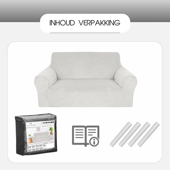 Hilvard - Housse de canapé 2 places - (145 - 175 cm) - Ivoire - Velours - Stretch - Housse de canapé - Housse de meuble - Contre les dommages et les taches - Housse de siège - Housse d'assise