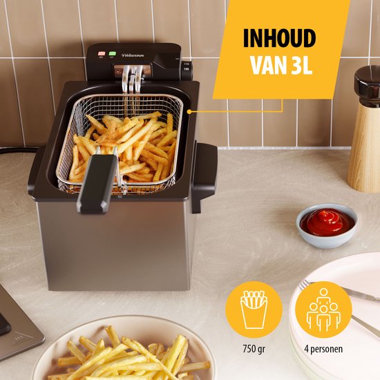 Tristar Friteuse 3 litres - FR-9327 - Friteuse 2000W - Hublot - acier inoxydable