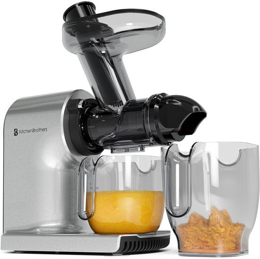 KitchenBrothers Slowjuicer - Compact - Extracteur de jus - Presse-légumes et fruits - 45 mm - 500 ml - Gris