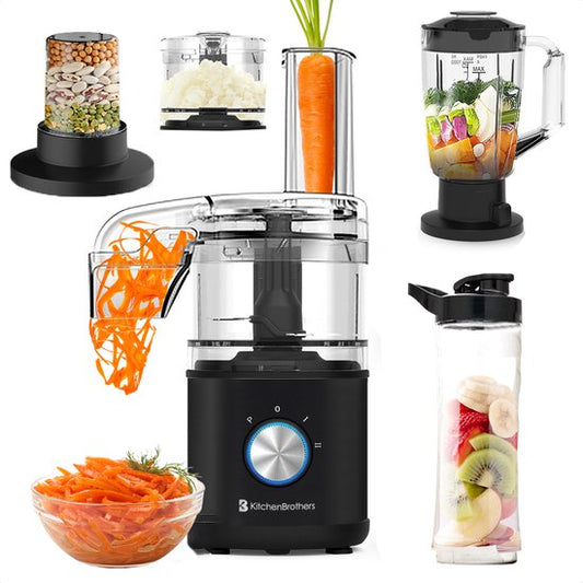 KitchenBrothers Robot de cuisine - Hachoir - Coupe-légumes - Modèle multifonction 5-en-1 - Robot de cuisine compact 0.5L - Coupe-oignon - Noir