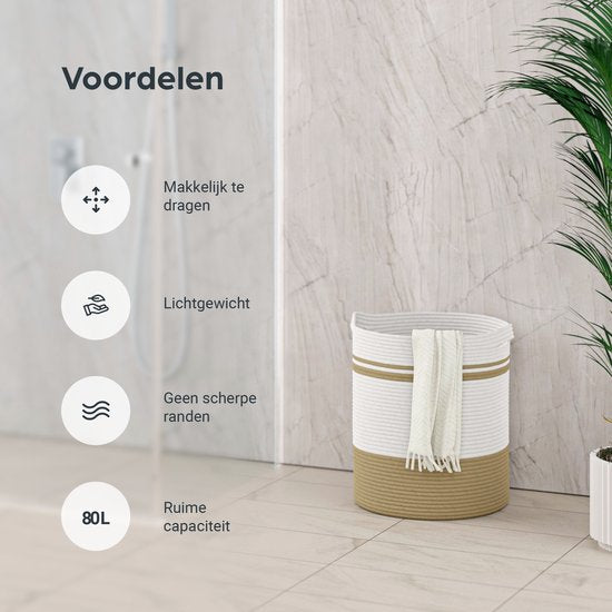Panier à linge Organess - Trieur de linge - Pliable - 80L - Coton - Blanc & Marron