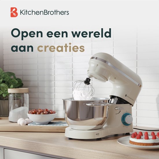 KitchenBrothers Robot de cuisine - Robot de cuisine - 6.2L - Mixeur avec bol de mixage - Mixeur de cuisine - 2000W - Champagne
