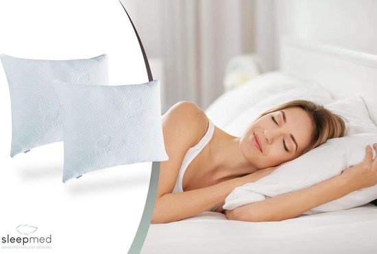 2 x SleepMed - Oreiller en mousse à mémoire de forme - 100% mousse à mémoire de forme - blanc - housse hypoallergénique - 55 x 43 x 12 cm