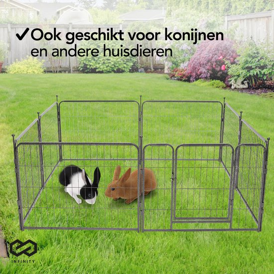 Infinity Goods Hondenren - Puppyren - 8 Panelen - 60 x 80 CM - 480 CM Omtrek - Opvouwbaar - Met Deur - Staal - Zwart