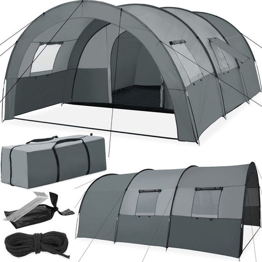 tectake® - Tente tunnel Roskilde - 6 couchages, avec auvent et tapis de sol - 404825