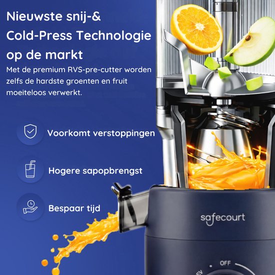 Safecourt Kitchen Slow Juicer - moteur puissant [technologie de pré-coupe et de pression à froid] - nettoyage facile - sans BPA - juicer Blue