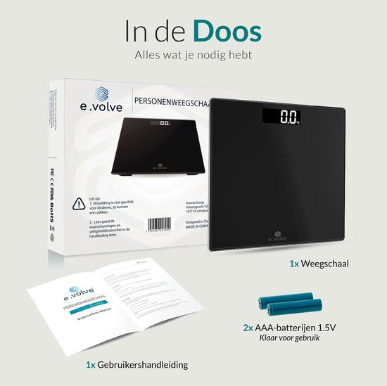 e.volve Personal Scale Digital - Black - Balance de précision - Balance numérique - Piles incluses - Balance de précision - Balances