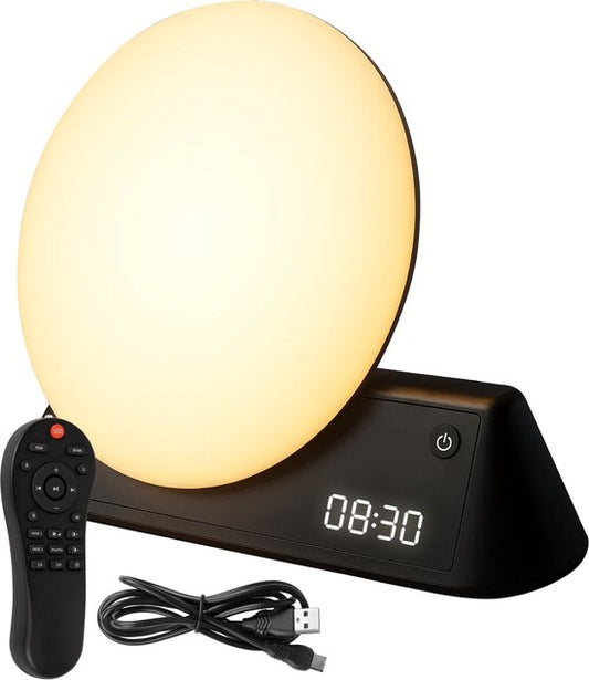 Nuvance Lumière de réveil - Réveil numérique - Veilleuse - Chambre à coucher - Entraîneur de sommeil - avec sons - Haut-parleur - Commande vocale