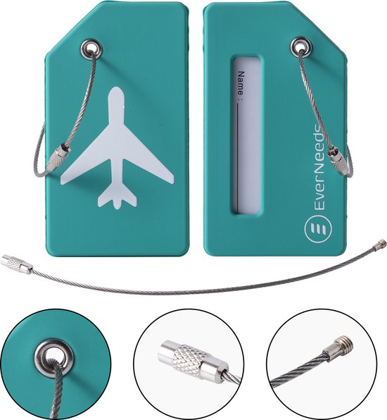 EverNeeds Etiquette de bagage - Silicone - Etiquette de bagage pour valises - Etiquettes de bagage - Menthe - 5 pièces