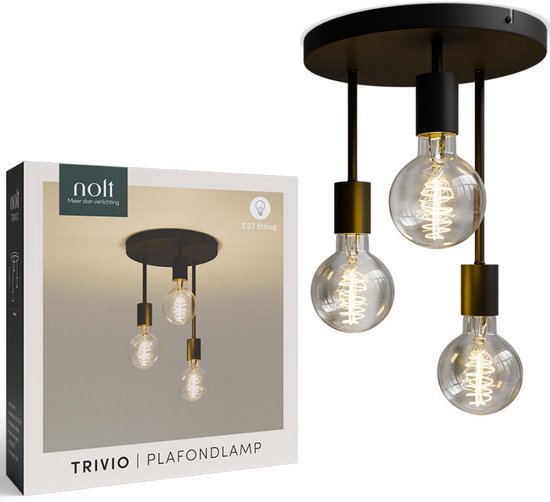 Nolt Ceiling Lamp - Plafonnier - 3x E27 Lampes - Industriel - ⌀ 28cm - Noir