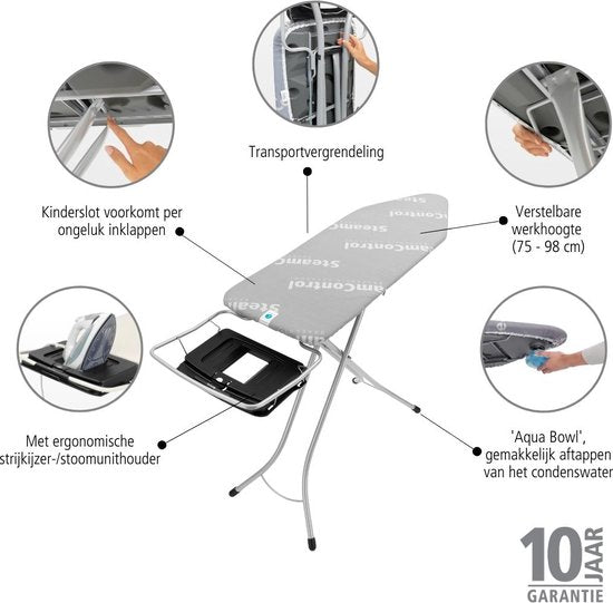 Brabantia Steam Control Table à repasser C - avec support de centrale vapeur - 124 x 45 cm