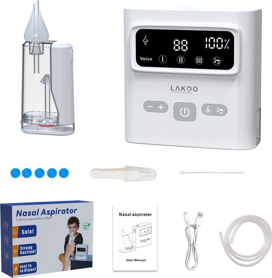 LAKOO Pro N2 Nasal Vacuum Cleaner - Nettoyeur nasal pour nouveau-nés - 9 niveaux d'aspiration - plus musique et lumière