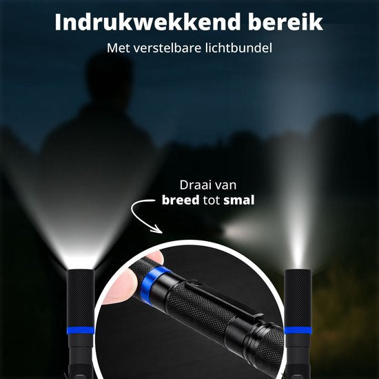 FlinQ Lampe de poche à stylo - Ampoule LED 100 lumens - Alimentation par piles - Lampe de poche résistante à l'eau - Lampe de poche militaire - Idéale pour la trousse d'urgence - Convient aux enfants - Visibilité de 100 mètres - 2 lampes de poche