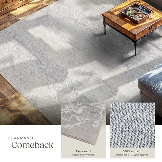 tectake® Tapis design vintage - Dalia - Tapis à poils ras pour le salon, la chambre d'enfant, la chambre à coucher ou le couloir - Lavable - Dim. div. - 200x274cm - beige