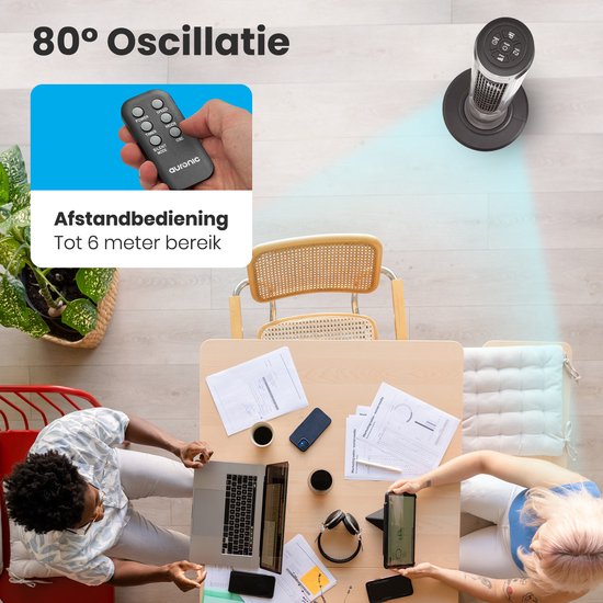 Auronic Tower Fan - Ventilateur sur pied avec télécommande - Ventilateur de sol - Minuteur - Ventilateur de colonne - Ventilateur - 55W - 45dB - 118cm - Gris foncé
