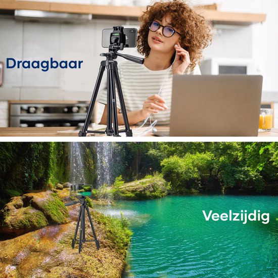 Studio ME Phone Tripod - 128 cm - Trépied Smartphone - Noir - Trépied pour appareil photo - Support pour téléphone - Télécommande Bluetooth incluse - Trépied Téléphone