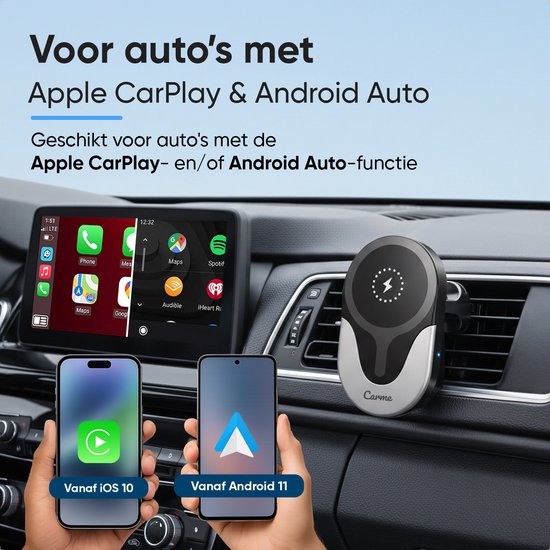 CarMe 4-in-1 CarPlay Dongle - Avec chargeur sans fil - Wireless CarPlay & Android Auto - Android Auto Dongle - MagSafe Car Holder - Noir