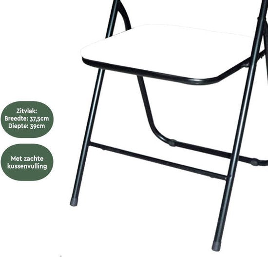 BRASQ Chaise pliante Blanc Noir - Chaise pliante - Chaise pliante 43x38x78 cm - PVC - Chaise de salle à manger