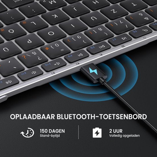 Clavier Bluetooth pliable - Clavier sans fil pleine taille - Clavier de voyage portable - Pour ordinateur portable, tablette, iPad, Smartphone, Windows, Android & iOS - Space Grey
