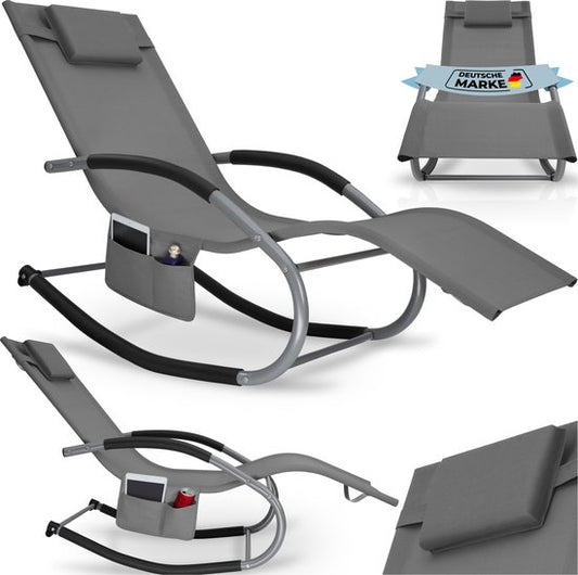 tectake® Lounger Taya - Chaise longue ergonomique pour le jardin, la terrasse, le balcon - Fauteuil de relaxation avec fonction de balancement - Chaise de jardin avec accoudoirs confortables, appui-tête et compartiment de rangement - Résistant aux intempé