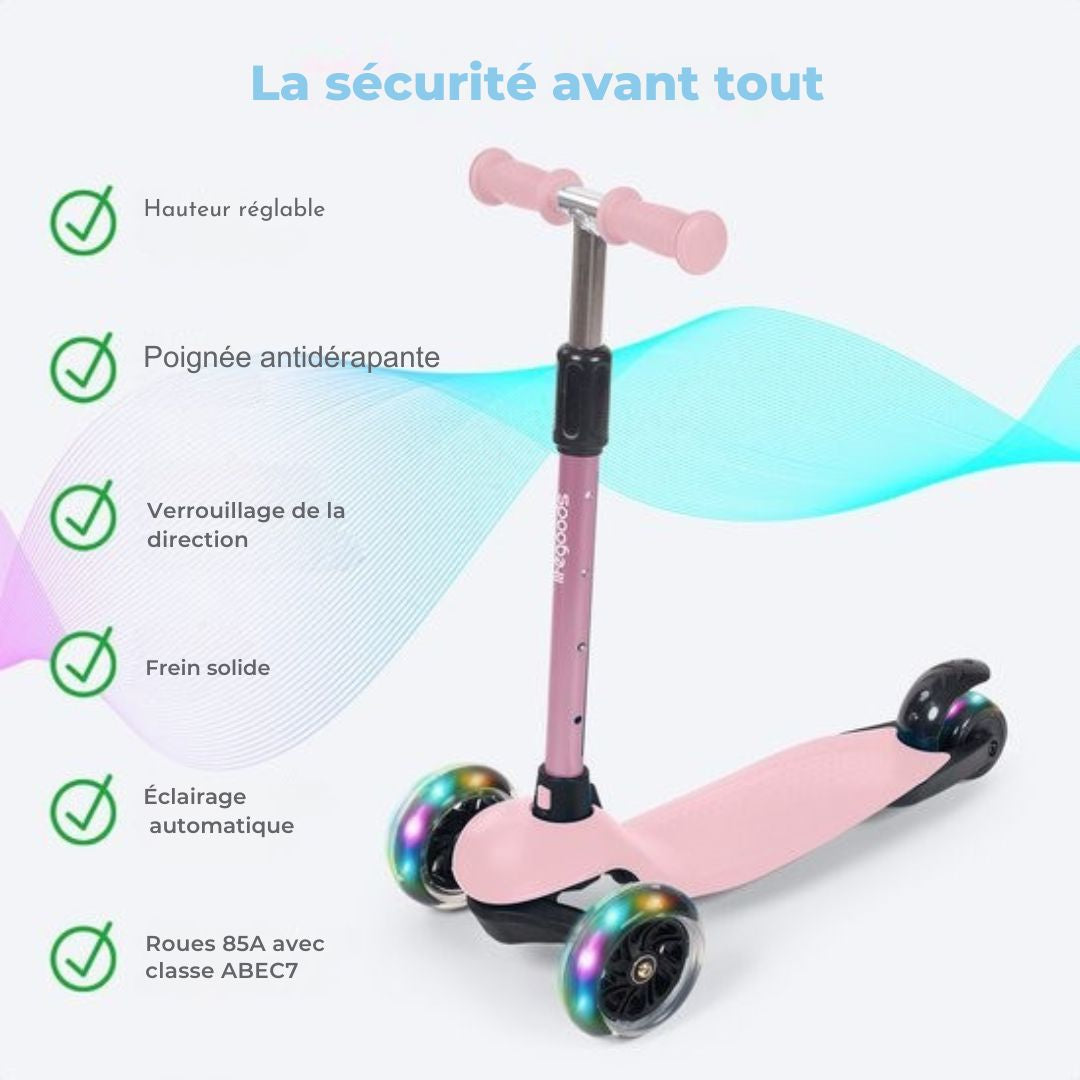Trottinette enfants - LifeGoods - 2-5 ans - 3 roues LED lumineuses - Hauteur réglable - Garçons/Filles - Rose pastel