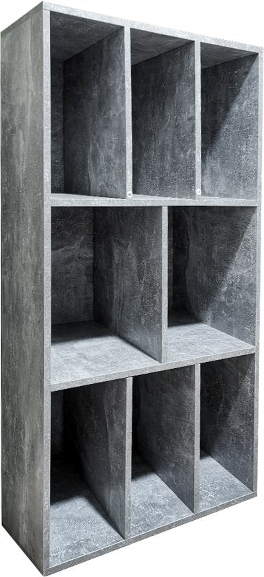 Meuble de rangement pour vinyles LP - meuble à disques - rangement vinyles LP - bibliothèque - 8 compartiments - aspect béton gris