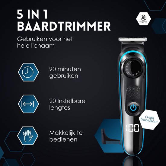 Tondeuse à barbe 5 en 1 pour hommes - 5 accessoires interchangeables - Tondeuse pour le corps et la barbe - Tondeuse pour le corps - Tondeuse pour le nez et les oreilles