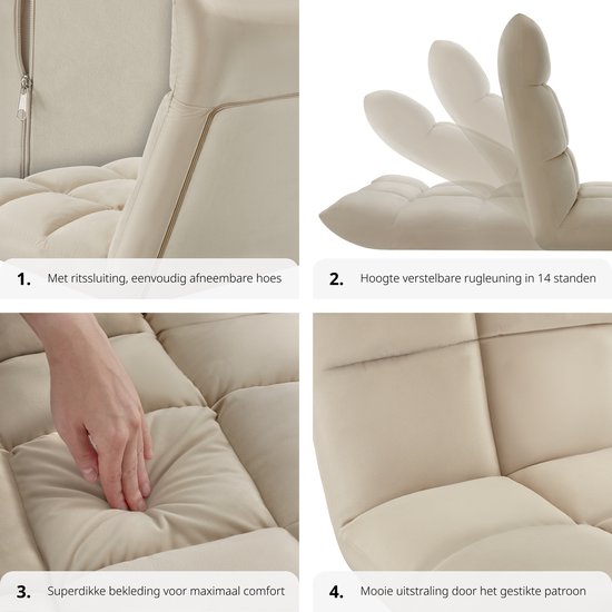 tectake® Relax chair - Recliner - Fauteuil de sol XXL - Pliable et inclinable - Fauteuil de sol avec dossier réglable - Peut être utilisé comme fauteuil, coussin de siège, coussin de sol, fauteuil de relaxation ou pour la méditation - Beige