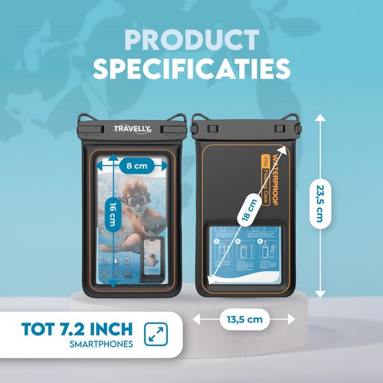 Travelly® Luxe Waterproof Phone Case - Étui sous-marin universel pour smartphone - Convient à tous les téléphones - Sacoche sèche - Pour les vacances, la natation et les sports nautiques - Noir