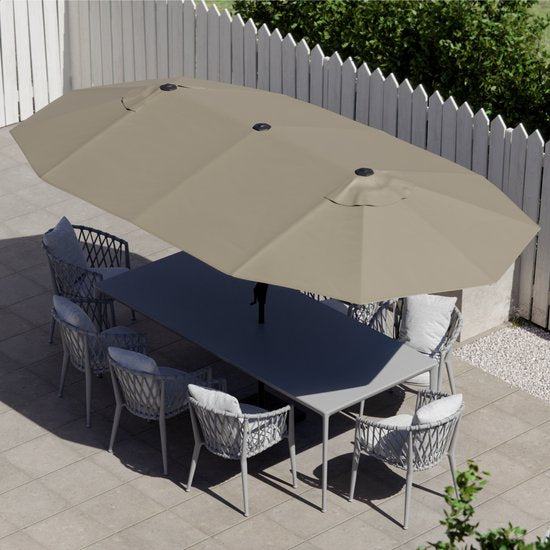 LifeGoods Parasol double - jardin - 220x400cm - jusqu'à 8 personnes - imperméable - UPF50+ - Taupe