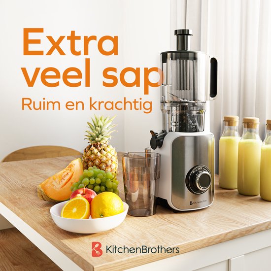 KitchenBrothers Slowjuicer - Vertical - Presse-agrumes - Presse-légumes et fruits - 126 mm - 750 ml - Blanc nacré / Blanc