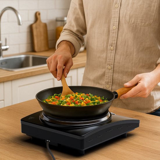 KitchenBrothers Table de cuisson électrique - 1 brûleur - pose libre - 7 niveaux de température - 1500W - Noir