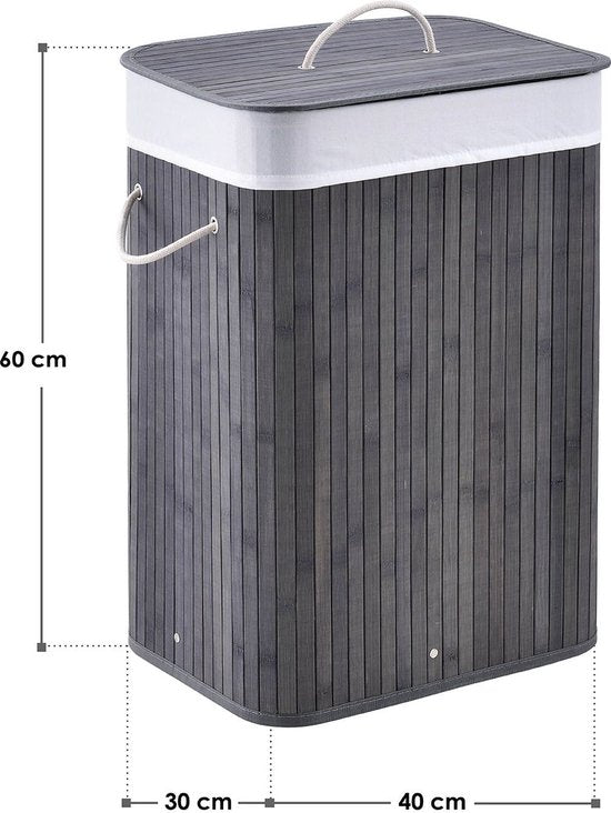 Panier à linge en bambou bouclé - 72 L - Gris - Sac à linge amovible