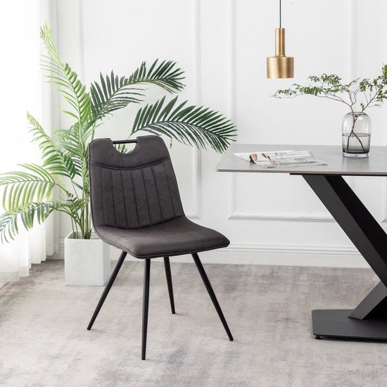 Furnihaus Chaise de salle à manger Leon Microfibre Anthracite Lot de 2