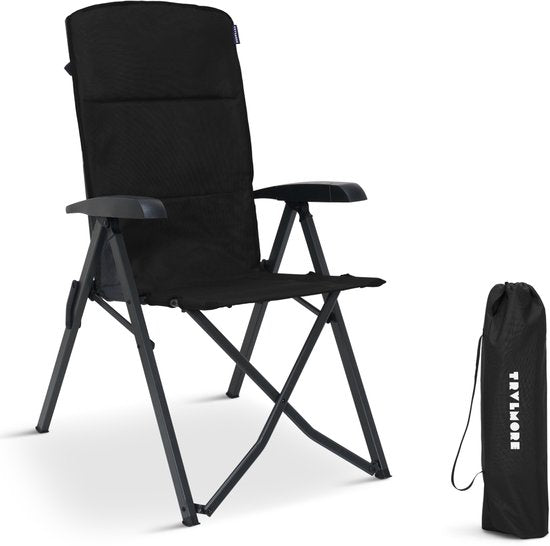 TRVLMORE Chaise de camping de luxe - pliable - capacité de charge de 150 kg - sac de transport inclus - chaise pliante - chaise de camping - chaise pliante - noir